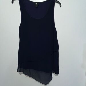 Iz byer Women's Navy Layered Sleeveless Scoop Neck Chiffon Overlay Tank Top XL
